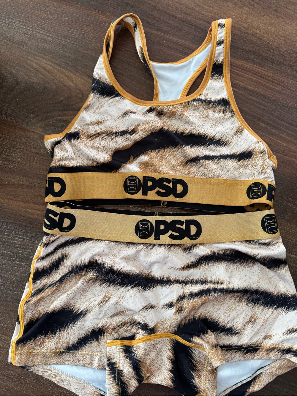 PSD Women’s Tiger-Stripe Two Piece  Set Gold, Black, White